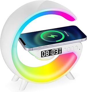 Conch light smart speaker with 7-color RGB mood lighting and wireless charging dock