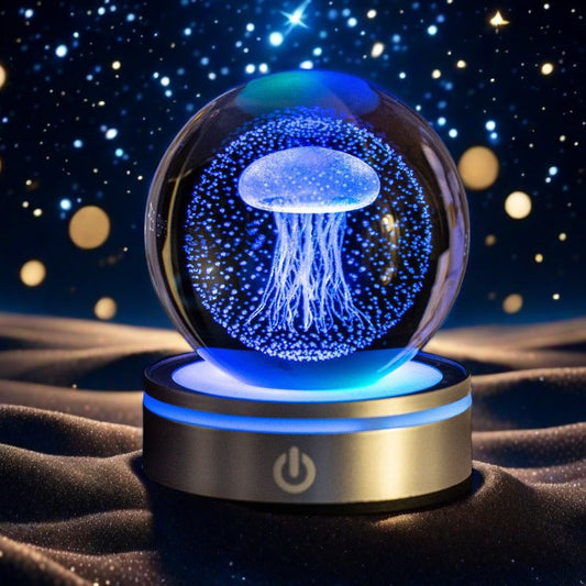 Glowing Galaxy Crystal Ball on Wood Base