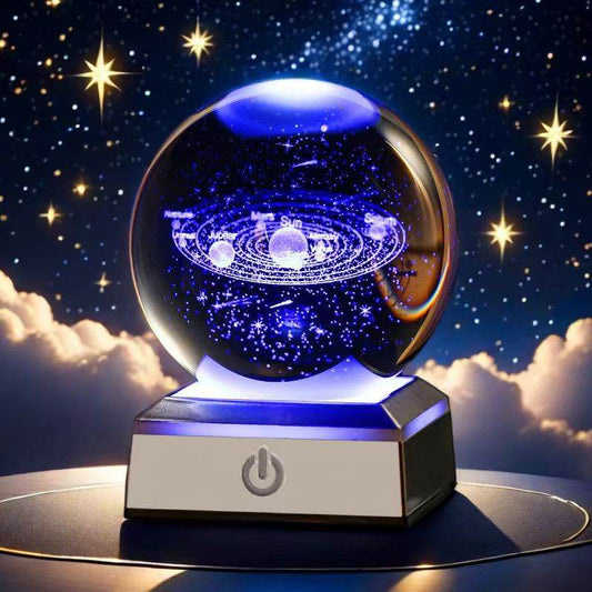Glowing Galaxy Crystal Ball on Wood Base