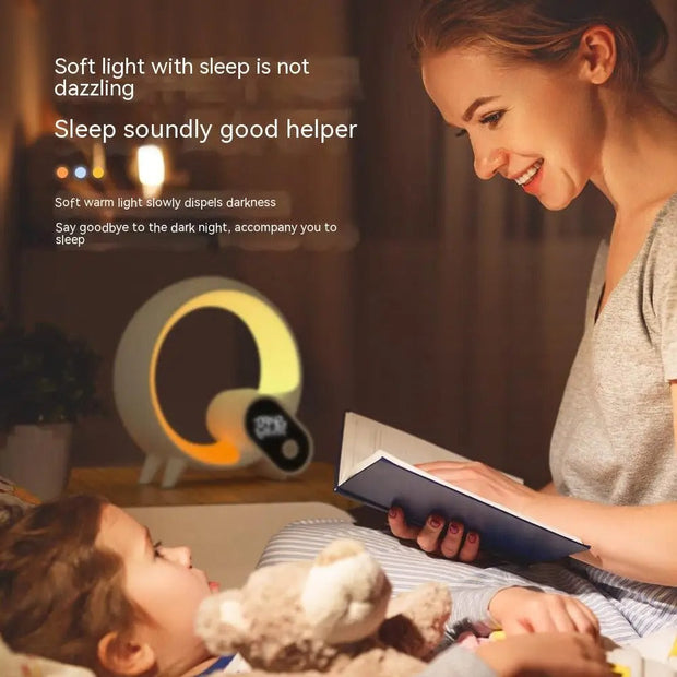 Sunrise alarm clock with gentle wake-up light and built-in Bluetooth speaker for peaceful mornings and stylish nights