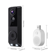 Wireless Smart Video Doorbell with HD camera, night vision, motion detection, two-way audio, and wireless chime receiver.