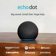 Alexa smart voice speaker Echo Dot with voice control and premium sound on wooden surface