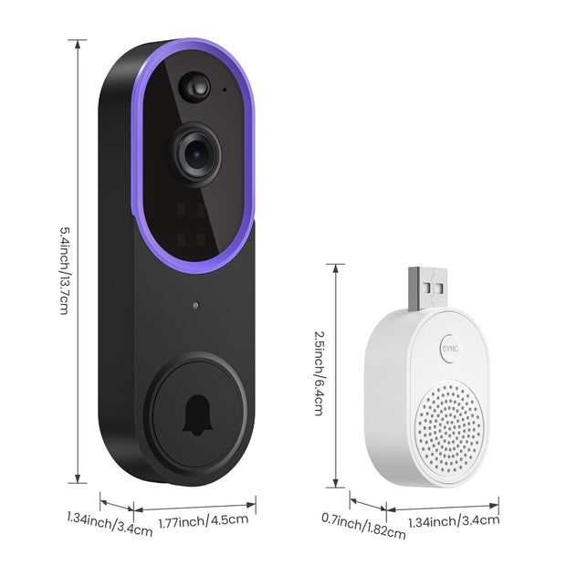 Wireless smart video doorbell with HD camera, night vision, motion detection, and wireless chime for home security