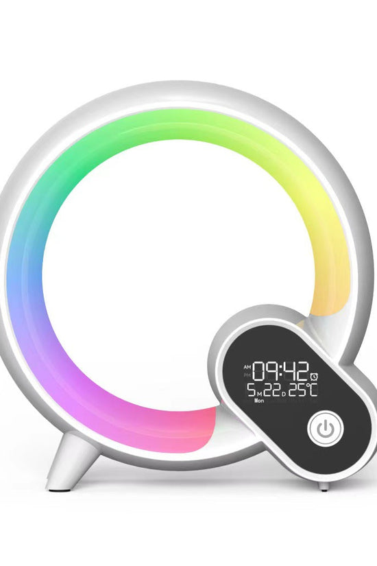 Modern sunrise alarm clock with Bluetooth speaker and colorful mood lighting ring