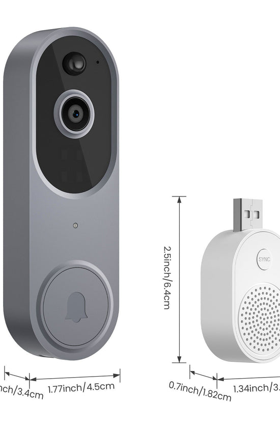 Wireless Smart Video Doorbell with HD camera, night vision, two-way audio, and wireless chime unit.