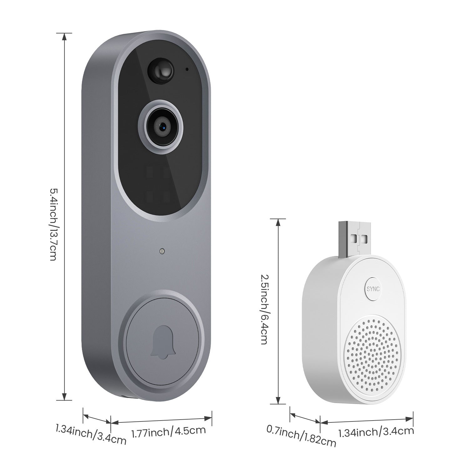 Wireless Smart Video Doorbell with HD camera, night vision, two-way audio, and wireless chime unit.