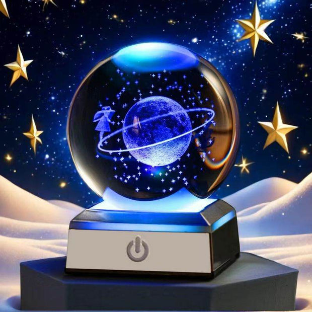 Glowing Galaxy Crystal Ball on Wood Base