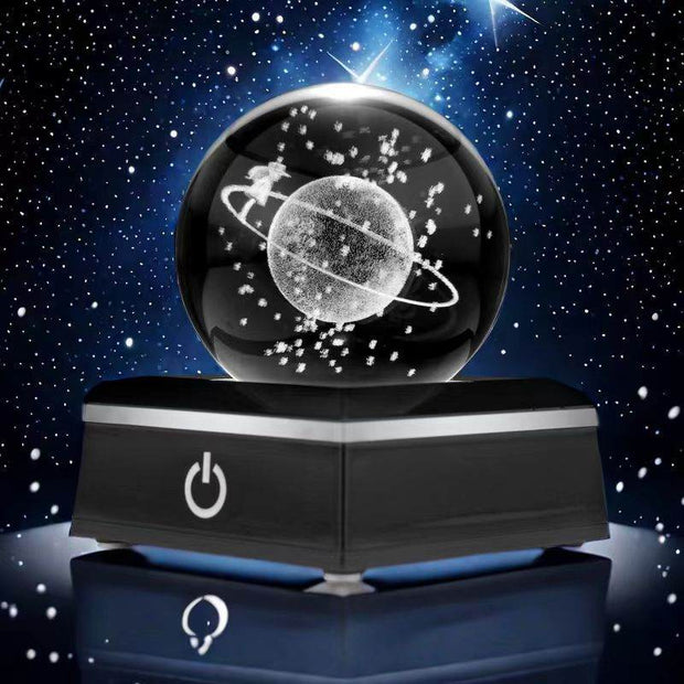 Glowing Galaxy Crystal Ball on Wood Base