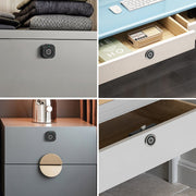 Smart Fingerprint Cabinet Lock installed on various drawers and cabinets with matte black finish and keyless biometric access.