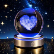 Glowing Galaxy Crystal Ball on Wood Base